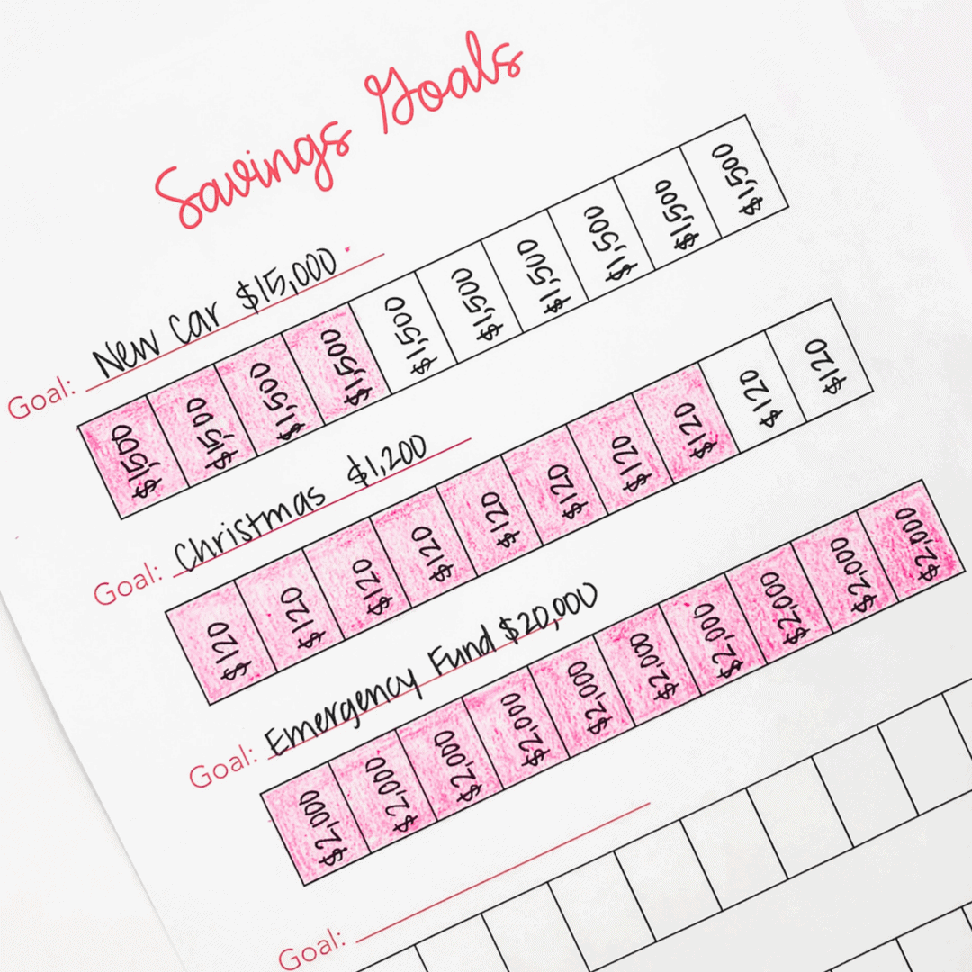 savings goal worksheet