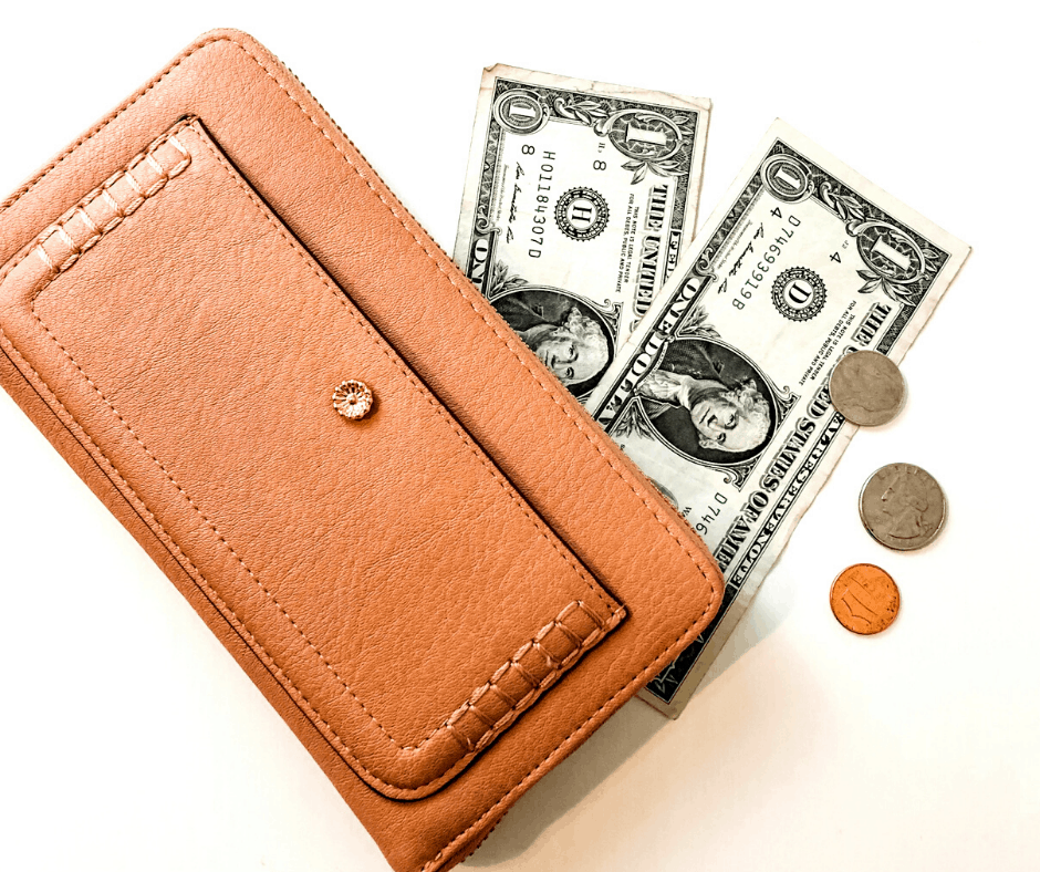 wallet with cash and coins
