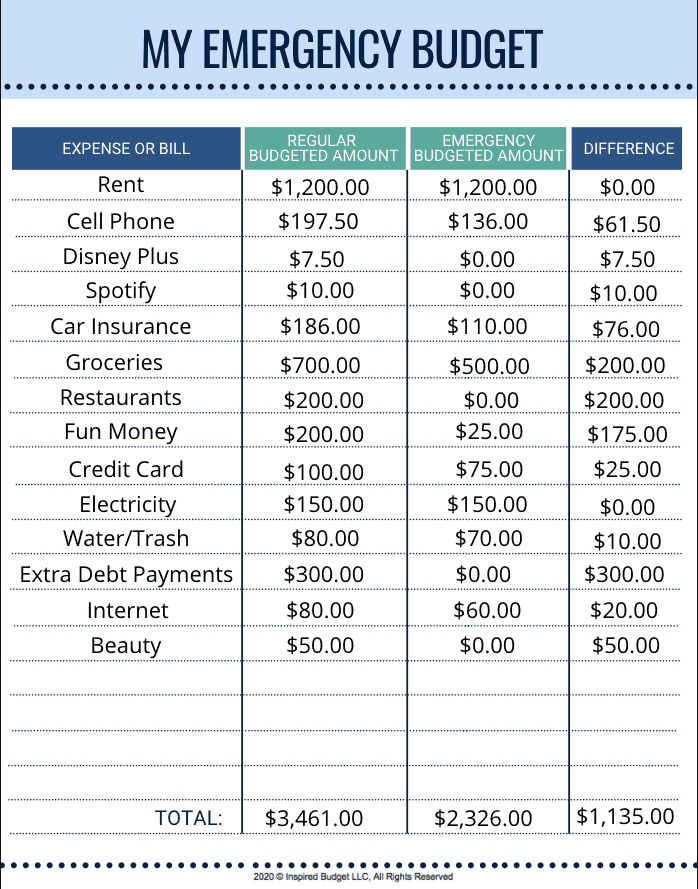 Emergency Budget Example