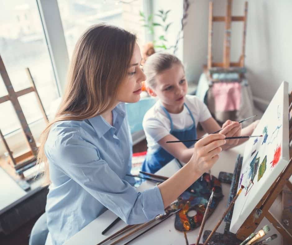 mom and daughter painting