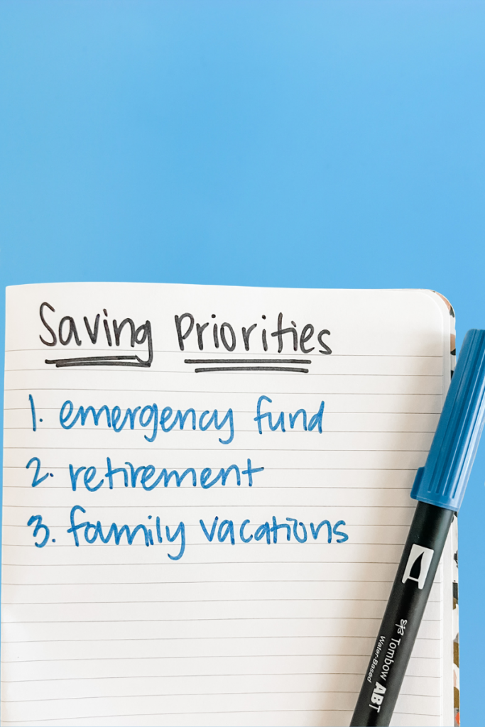 A journal with savings priorities