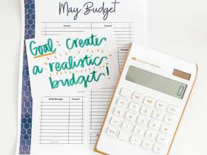 Calculator and May budget sheet