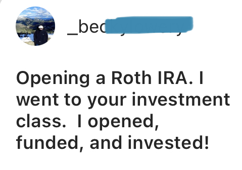 Free Investing Class Testimonial