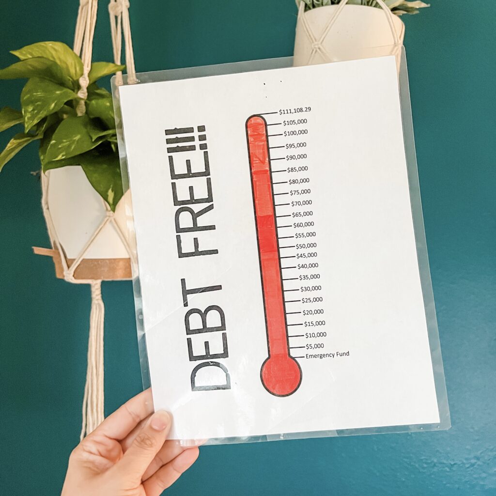 Debt Free thermometer colored in