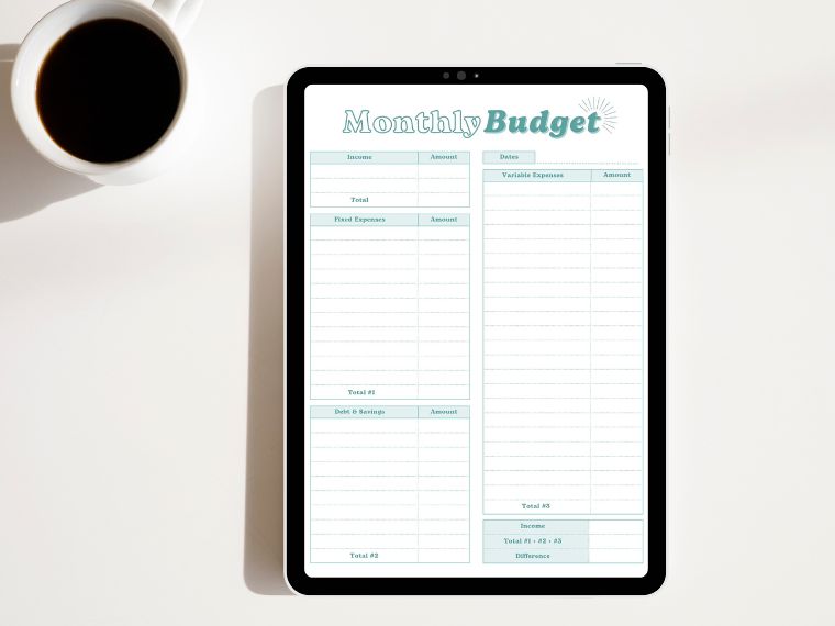 monthly budget displayed on ipad